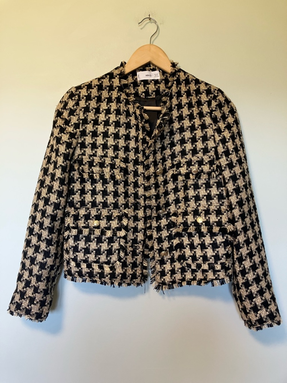 Mango Black and Cream Houndstooth Tweed Blazer - Picture 3 of 9